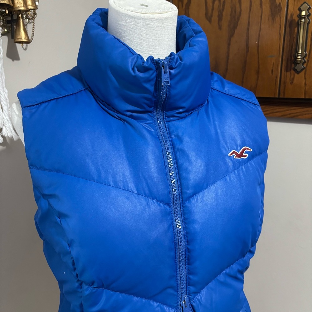 Hollister Down Puffer Vest Size Large Multi Zip Blue Seagull Logo - Picture 2 of 15